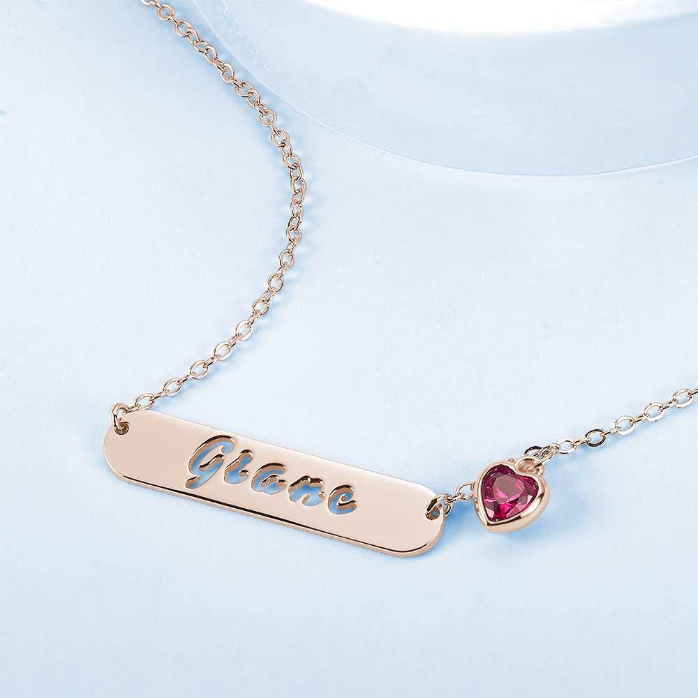 Hohle Geschnitzte Namenshalskette Mit Individuellem Geburtsstein, Einzigartiges Geschenk - Rose Gold Plattiert