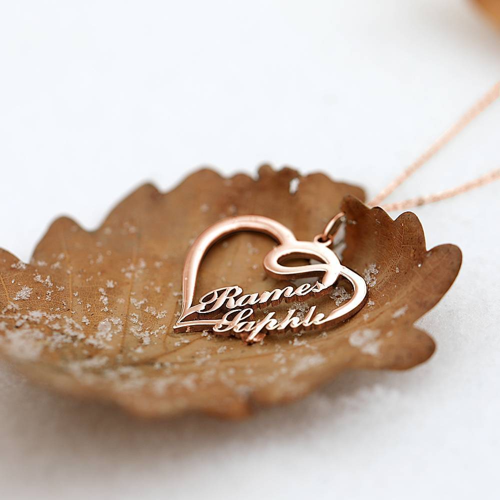Overlapping Heart Two Name Necklace Rose Gold Plated