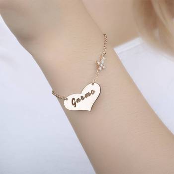 Hollow Letter with Cross Engraved Bracelet Rose Gold Plated