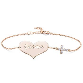 Hollow Letter with Cross Engraved Bracelet Rose Gold Plated