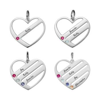 Engraved Heart Birthstone Necklace with Copper in Silver