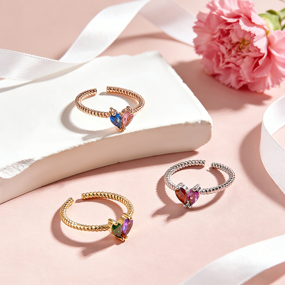 Personalisiertes Geburtsstein-herzarmband Für Paare, Individuelles Armband Mit Zwei Geburtssteinen Für Paare, Verstellbares Partnerarmband - namenecklacede