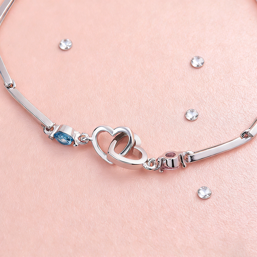 Custom Engraved Double-Heart Bracelet with Two Birthstones Personalized Keepsake for Grandmother & Grandchild