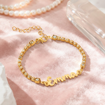 Personalisiertes Namensarmband Mit Diamantkette, Individuelles Namensarmband In Schreibschrift, Zartes Namensarmband, Personalisiertes Weihnachtsgeschenk Für Sie - namenecklacede