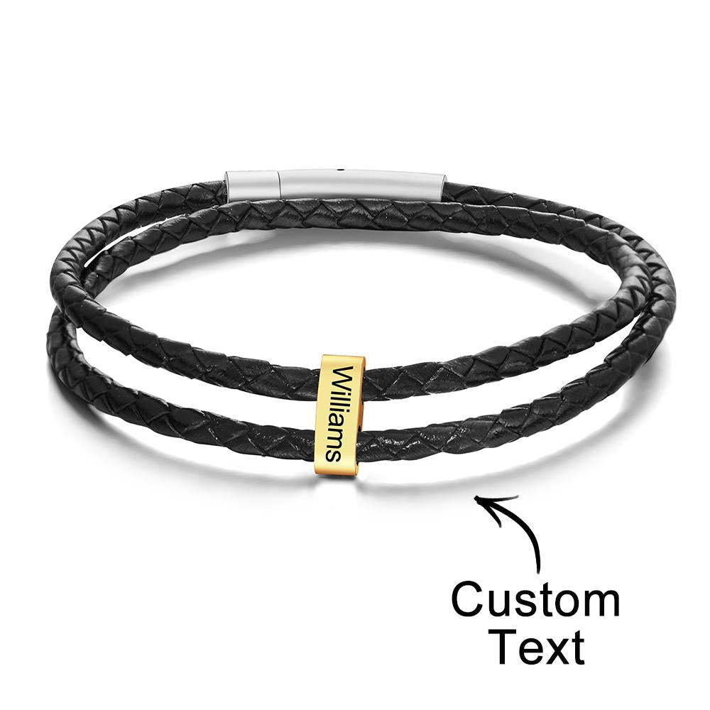 Benutzerdefinierte Gravierte Armband Perlen Geflochtene Leder Herrengeschenke - ihrenamenskettede