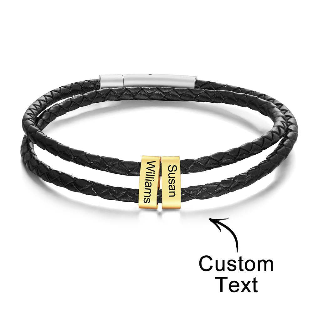 Benutzerdefinierte Gravierte Armband Perlen Geflochtene Leder Herrengeschenke - ihrenamenskettede