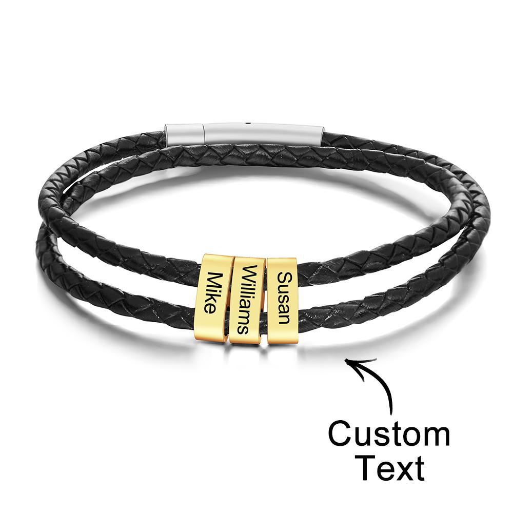 Benutzerdefinierte Gravierte Armband Perlen Geflochtene Leder Herrengeschenke - ihrenamenskettede