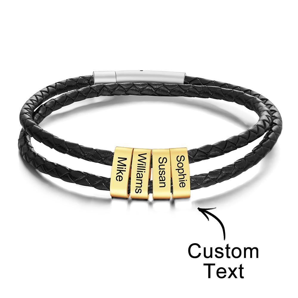 Benutzerdefinierte Gravierte Armband Perlen Geflochtene Leder Herrengeschenke - ihrenamenskettede