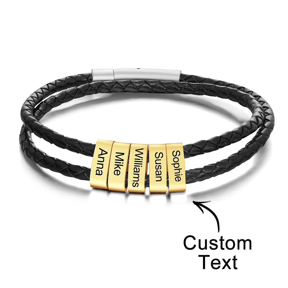 Benutzerdefinierte Gravierte Armband Perlen Geflochtene Leder Herrengeschenke - ihrenamenskettede
