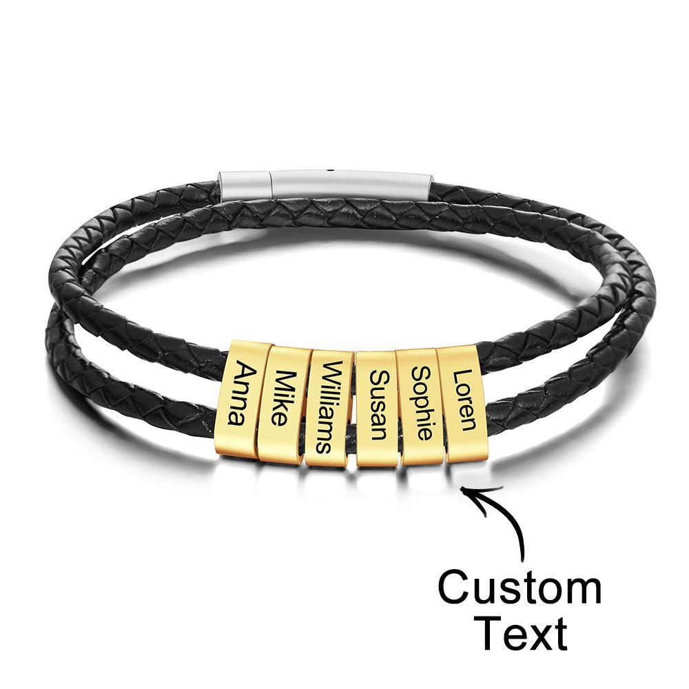 Benutzerdefinierte Gravierte Armband Perlen Geflochtene Leder Herrengeschenke - ihrenamenskettede