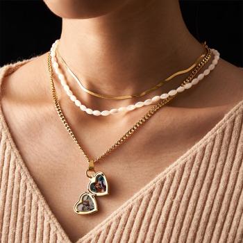 Dreifaches Kettenset Mit Foto-halskette, Herzförmige Personalisierte Foto-halskette, Geschenk Für Frauen - ihrenamenskettede