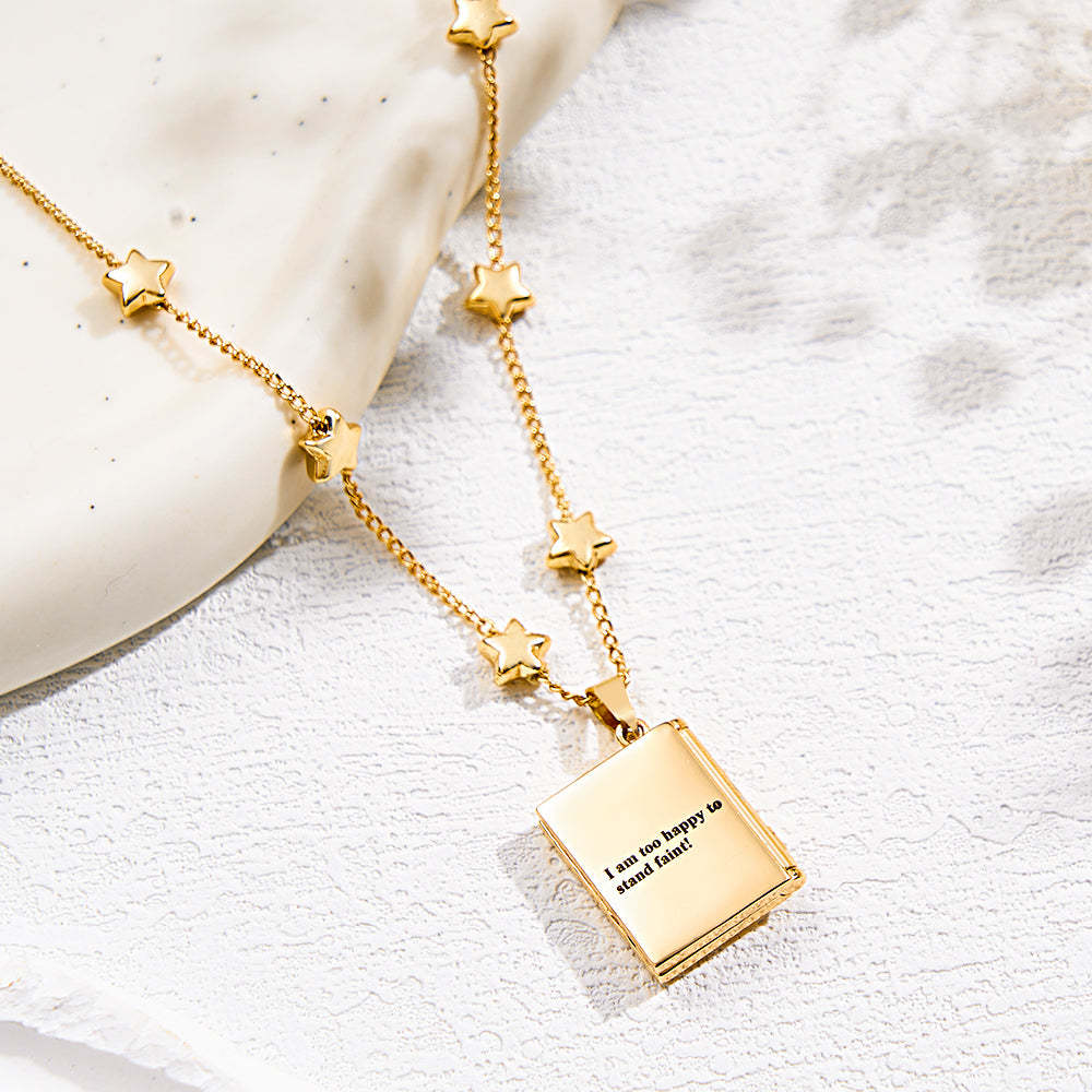 Personalisierte Foto-medaillon-halskette, Modischer Stern-mond-element-anhänger, Liebesgeschenk - ihrenamenskettede