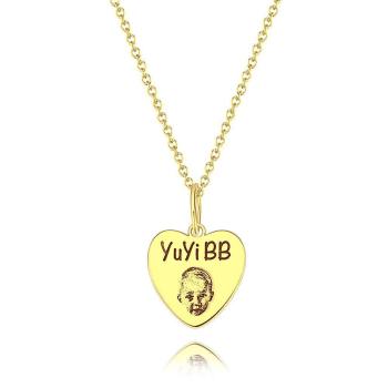 Foto-Porträt-Halskette Mit Gravur Herzförmig, Benutzerdefinierte Porträt-Schmuck 14K Vergoldet