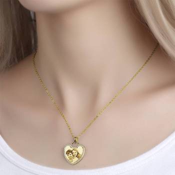 Foto-Halskette In Herzform Mit Elegantem Strass-Kristall 14K Gold Plattiert - Golden