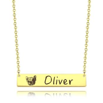 Foto Graviert Halskette, Portrait Bar Halskette 14K Gold Plattiert - Golden