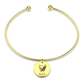 Portrait Photo Bangle with Engraving Round Shape 14K Gold Plated 