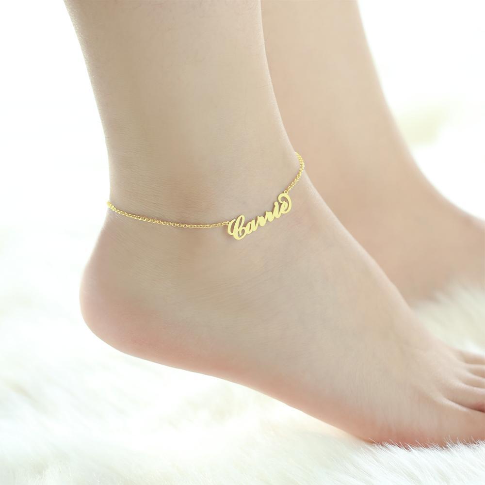 Custom Name Anklet Personalized Jewelry 14K Gold Plated