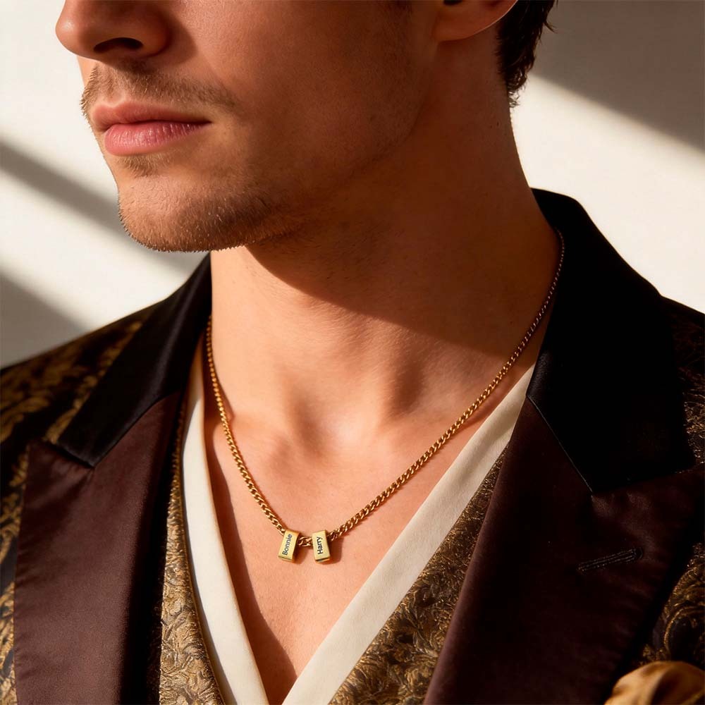 Custom Men Necklace With Family Name, Name Bead Chain Necklace, Personalized Dad Necklace from Daughter, Dad Gift, Valentine’s Day Gifts For Her