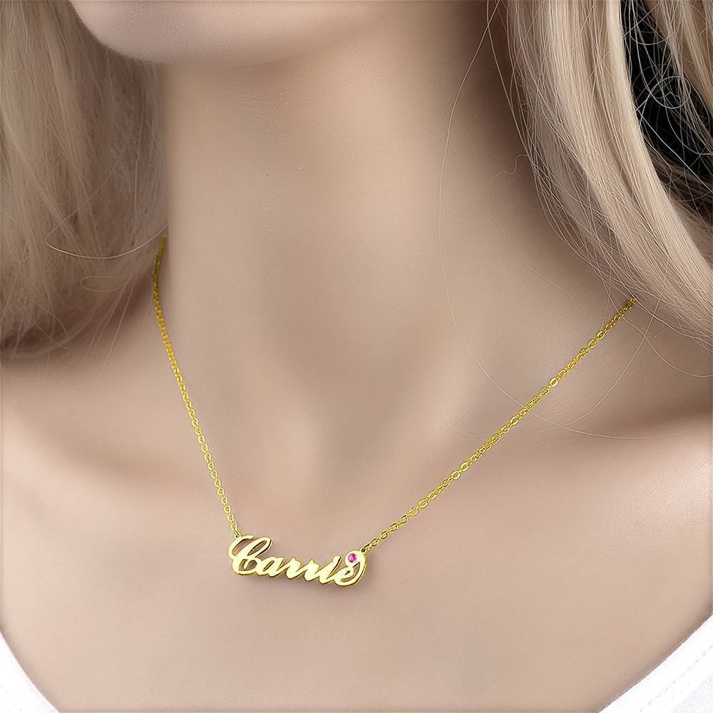 Personalized Birthstone Birthday Gift Name Necklace 14k Gold Plated Golden
