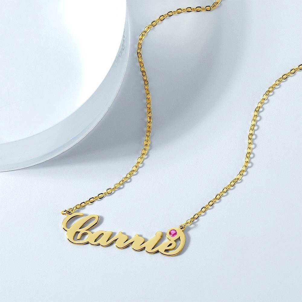 Personalized Birthstone Birthday Gift Name Necklace 14k Gold Plated Golden