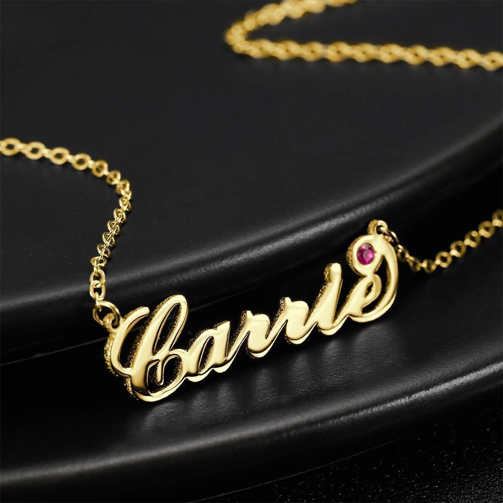 Personalized Birthstone Birthday Gift Name Necklace 14k Gold Plated Golden