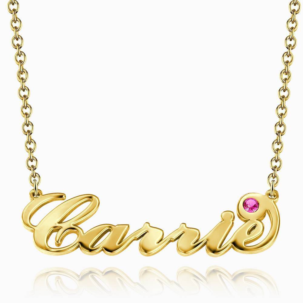 Personalized Birthstone Birthday Gift Name Necklace 14k Gold Plated Golden