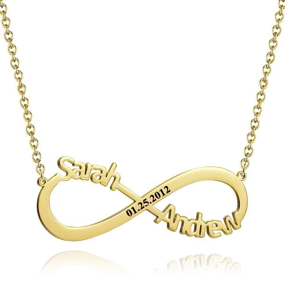 Gravierte Unendlichkeit Name Halskette, Personalisierte Unendlichkeit Zwei Namen Halskette 14K Vergoldet - Golden