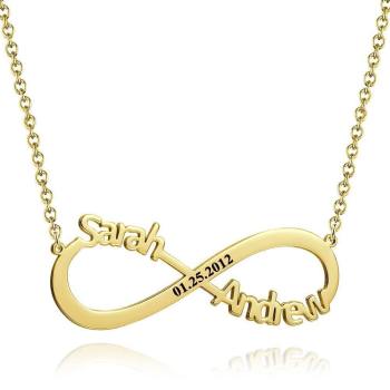 Gravierte Unendlichkeit Name Halskette, Personalisierte Unendlichkeit Zwei Namen Halskette 14K Vergoldet - Golden