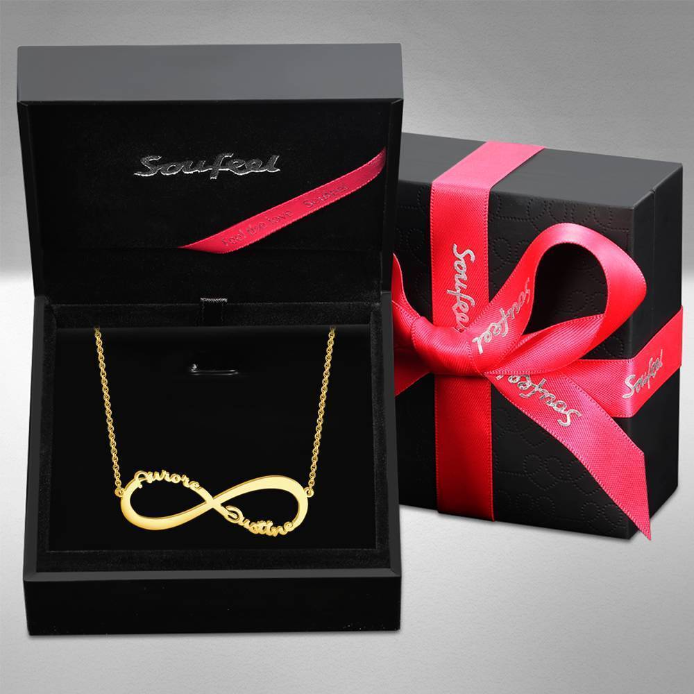 Name Halskette Unendlichkeit Zwei Namen Geschenk Für Freundin 14K Gold Plattiert - Golden
