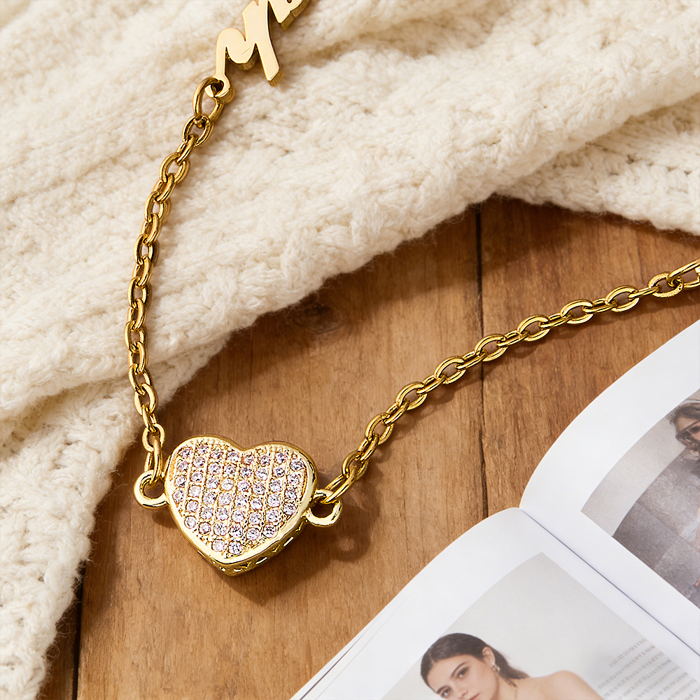 Personalisierte Halskette Mit Herz- Und Namensanhänger, Individuell Gestaltbar, Zarte Halskette Mit Diamantherz, Namenskette Für Paare, Geschenk Für Sie - namenecklacede