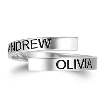 Custom Name Ring, Graviert Zwei Namen Ring Plattiert Platin Silber