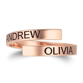 Namensring Mit Gravur, Ring Mit Zwei Namen, Rose Gold Plattiert