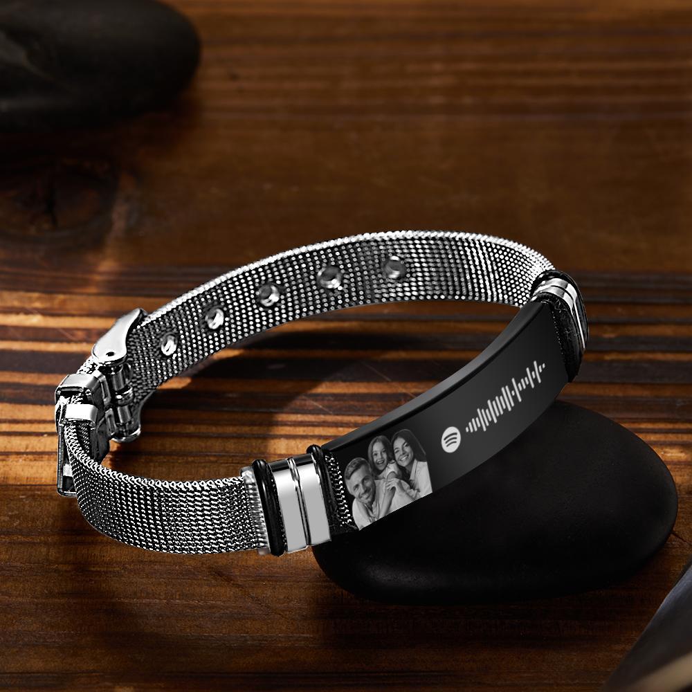 Personalisiertes Optionales Foto Mit Graviertem Spotify-musik-edelstahlarmband, Beste Geschenke Für Männer, Geschenke Für Paare - ihrenamenskettede