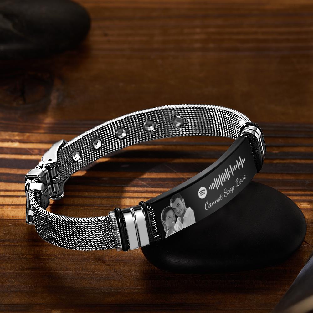 Personalisiertes Optionales Foto Mit Graviertem Spotify-musik-edelstahlarmband, Beste Geschenke Für Männer, Geschenke Für Paare - ihrenamenskettede