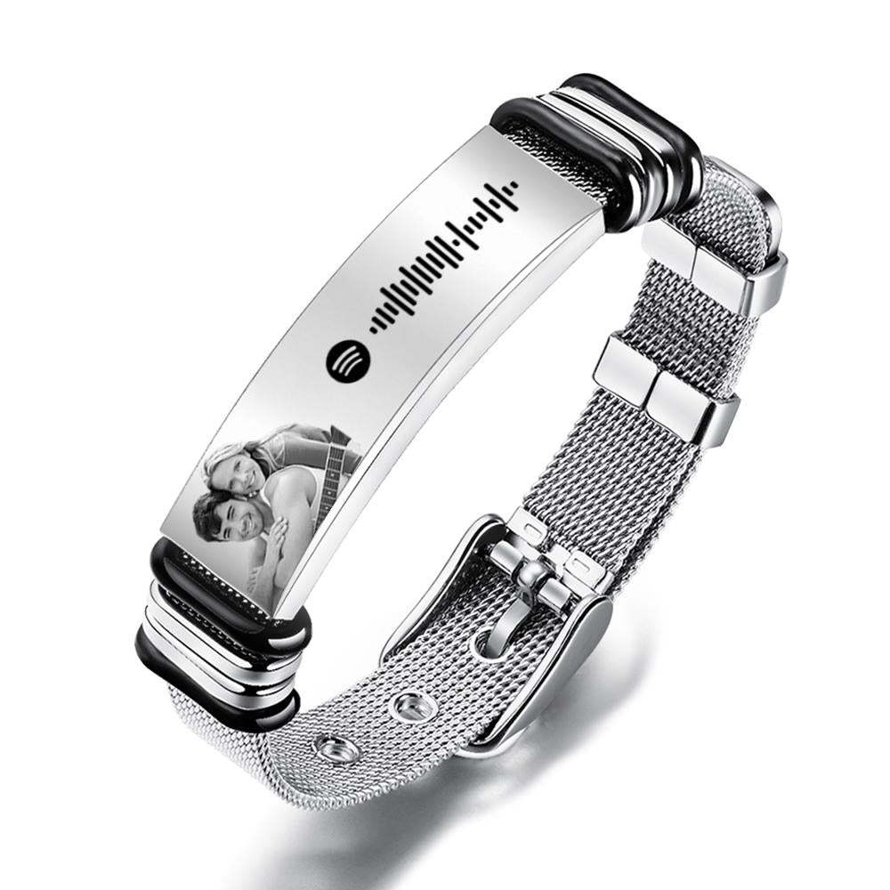 Personalisiertes Optionales Foto Mit Graviertem Spotify-musik-edelstahlarmband, Beste Geschenke Für Männer, Geschenke Für Paare - ihrenamenskettede