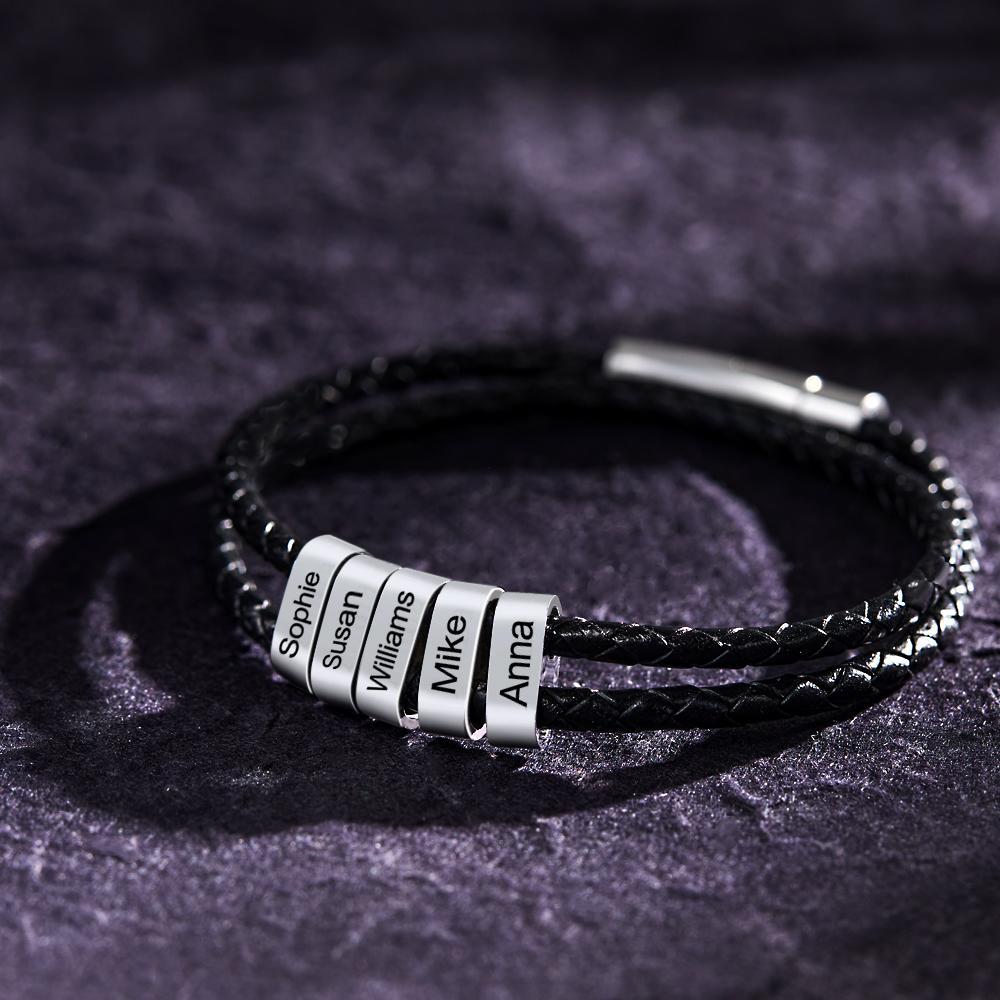 Benutzerdefinierte Gravierte Armband Perlen Geflochtene Leder Herrengeschenke - ihrenamenskettede