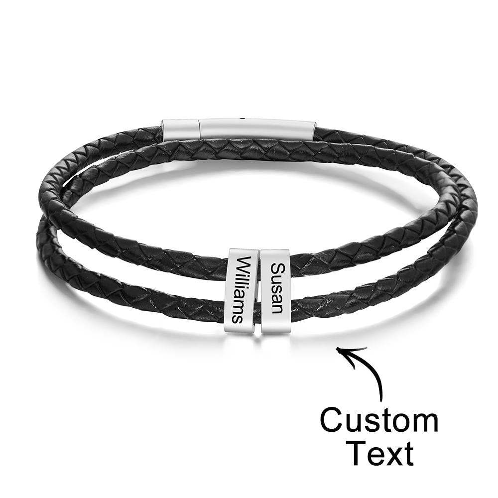 Benutzerdefinierte Gravierte Armband Perlen Geflochtene Leder Herrengeschenke - ihrenamenskettede