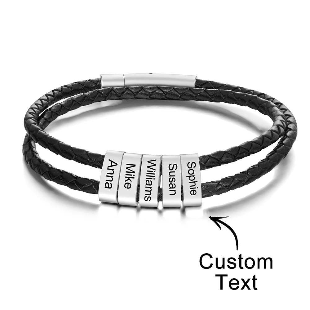 Benutzerdefinierte Gravierte Armband Perlen Geflochtene Leder Herrengeschenke - ihrenamenskettede