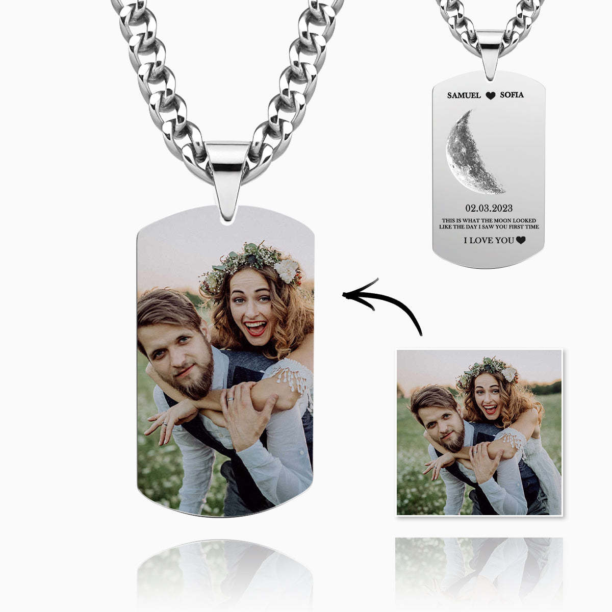 Personalisierte Mondphasen-foto-halskette, Schicke Halskette, Geschenke Für Verliebte - ihrenamenskettede