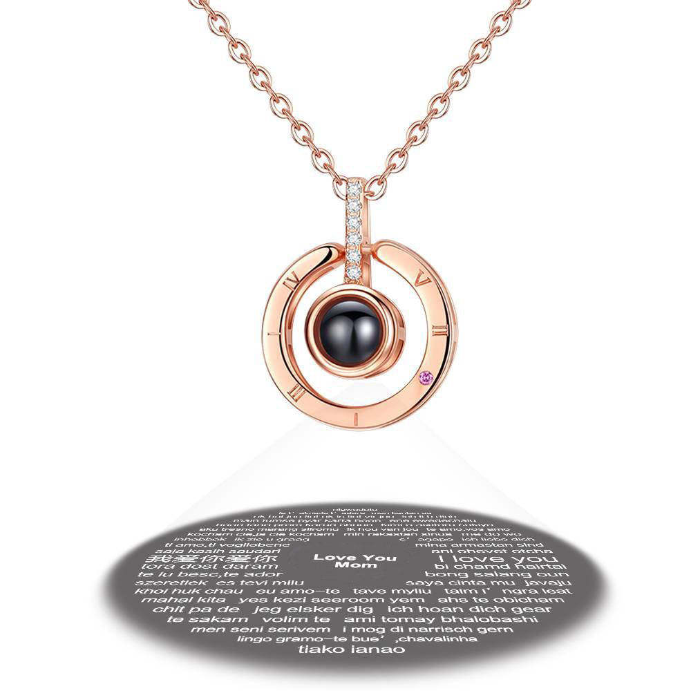 Muttertagsgeschenk personalisiert graviert mit 100 Sprachen sagt ich liebe dich Projektionskette rund geformt Roségold