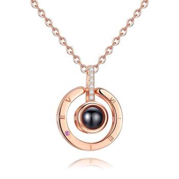 Personalized Engraved With 100 Languages Says I Love You Projection Necklace Round-shaped Rose Gold 