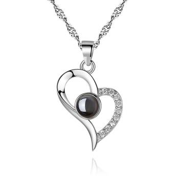Personalized Engraved With 100 Languages Says I Love You Projection Necklace Love Your Heart Silver