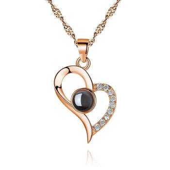 Personalized Engraved With 100 Languages Says I Love You Projection Necklace Love Your Heart Rose Gold 