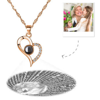 Geschenk zum Muttertag Personalisiertes Foto Mit 100 Sprachen Projektionshalskette Love Your Heart Rose Gold
