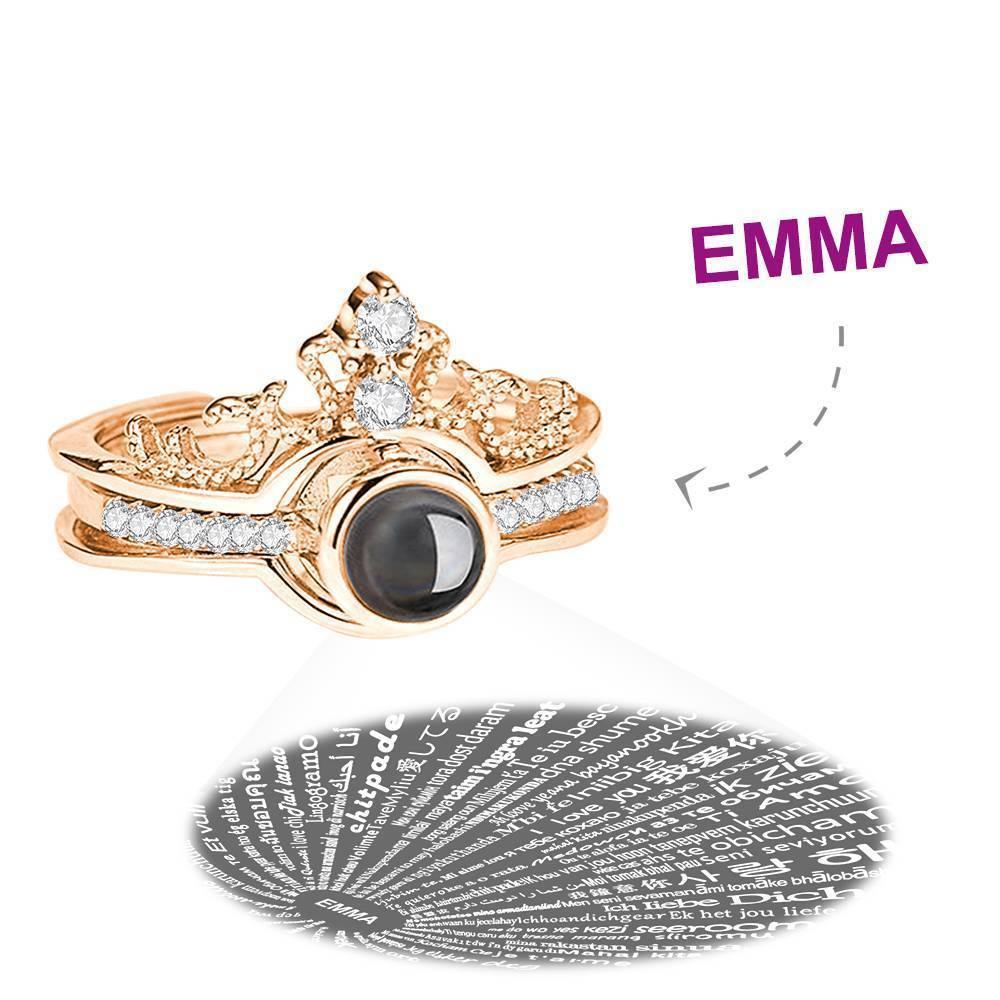 Ich Liebe Dich Ring In 100 Sprachen Projektion Gravierte Krone Ring, Romantisches Geschenk Zwei In Einem Rose Gold Plattiert - Silber
