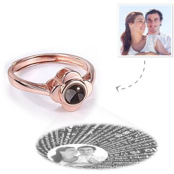 Ich Liebe Dich Ring Projektion Foto Eingraviert Ring In 100 Sprachen, Einzigartiges Geschenk Rose Gold Plattiert - Silber