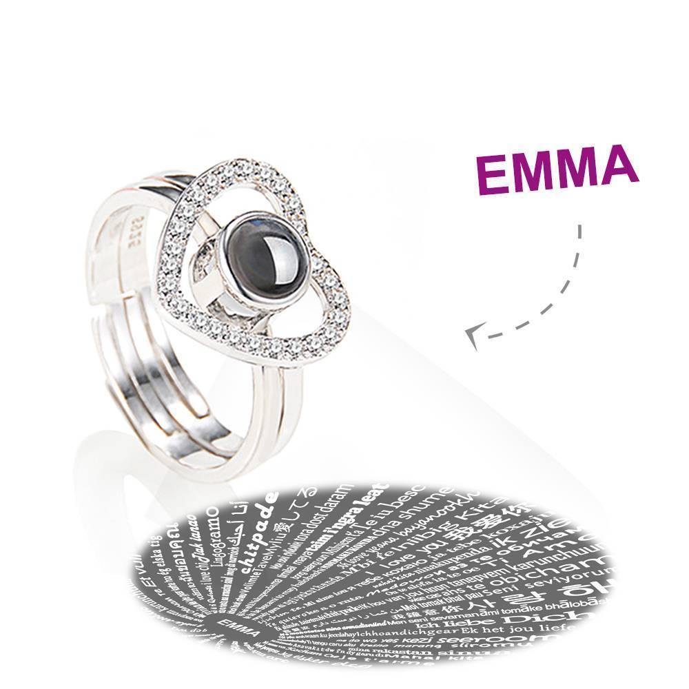 I Love You Ring Projektion Gravur Ring In 100 Sprachen, Zwei In Einem Herzform Silber