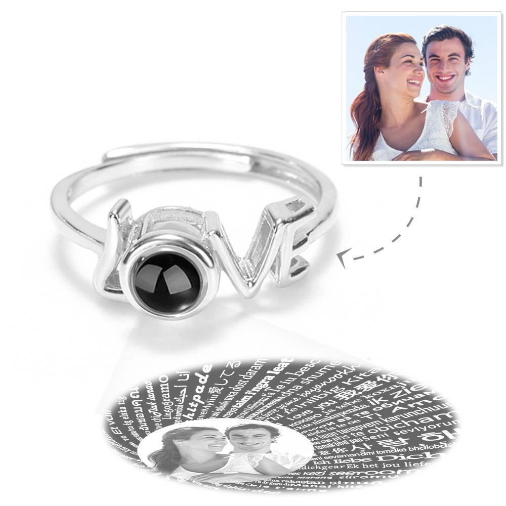 Ich Liebe Dich Ring Projektion Fotogravur Ring In 100 Sprachen, "Love" Ring Silber