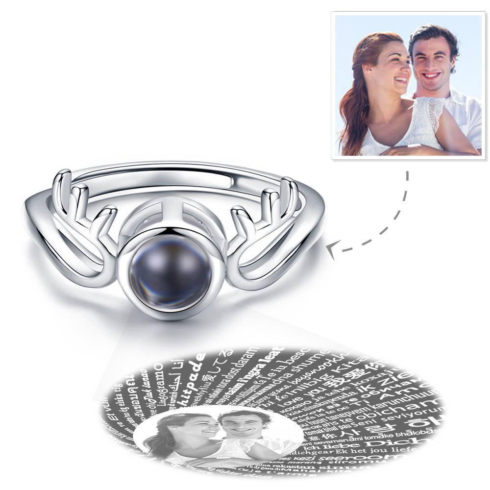 Ich Liebe Dich Ring Projektion Fotogravur Ring In 100 Sprachen, Geweih Ring Silber
