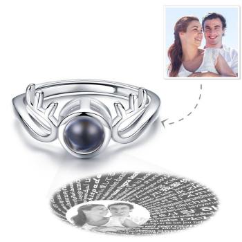 Ich Liebe Dich Ring Projektion Fotogravur Ring In 100 Sprachen, Geweih Ring Silber
